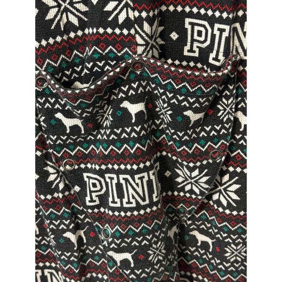 PINK Women's One Piece Long John Style Pajama Winter Holiday Print Size L - Picture 5 of 7